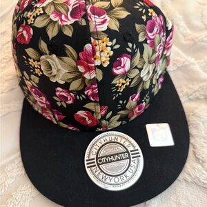 Floral Black Snapback Hat